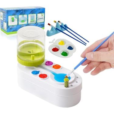 Imagem de Limpador de pincel tudo-em-1 atualizado: ferramenta de limpeza de pincel, enxaguador, dispensador de água, estação de pintura para acrílico, aquarela, tinta a óleo (dê 4 canetas e suporte de caneta e