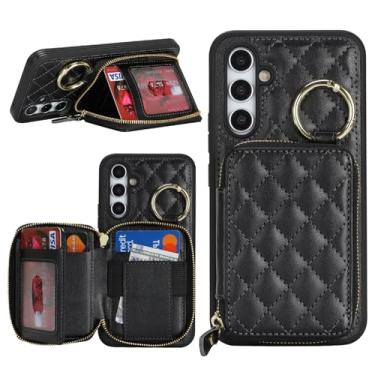 Imagem de Hamany Capa carteira para Galaxy A54 com suporte para cartão, capa para celular Galaxy A54 5G carteira com zíper com compartimento para suporte para mulheres e homens - preta