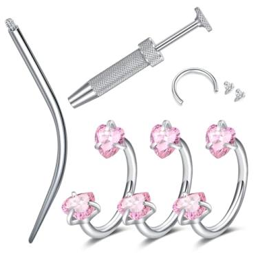 Imagem de LAURITAMI Piercing de nariz de ferradura 18G, piercing de nariz de aço cirúrgico, zircônia cúbica, piercing de nariz roscado internamente para mulheres