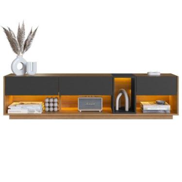 Imagem de Rack Moderno Com Led 03 Gavetasavetas 180cm Mel Grafite Proddy - MILAN