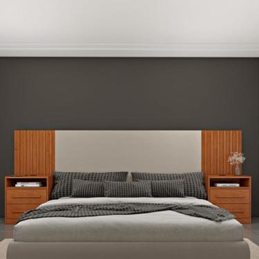 Imagem de Cabeceira Box Casal/Queen Ripado com Carregador USB e 4 Gavetas 246cm 