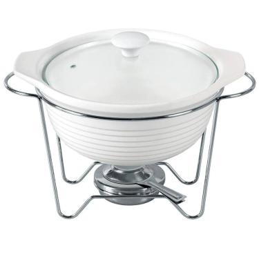 Imagem de Rechaud Redondo Cerâmica Com Queimador 2,3L Tampa De Vidro