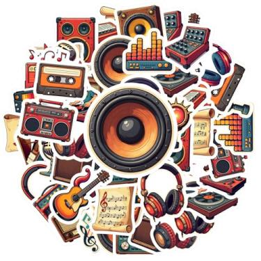 Imagem de 35 peças de instrumentos musicais adesivos de áudio retrô adesivos de brinquedo adesivos de grafite para guitarra, laptop, capacete, skate, laptop, motocicleta, bagagem, telefone