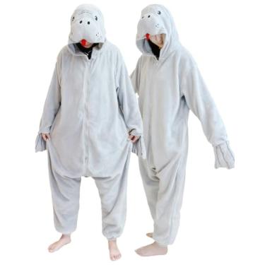 Imagem de Pijama adulto de peixe-boi, peça única, animal de pelúcia, fantasia de Natal, roupa de dormir para mulheres e homens, Novo macacão de peixe-boi, P