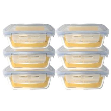 Imagem de Kit Marmita de Vidro Hermética Retangular com Tampa 4 Travas 1040ml  O