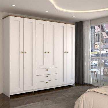 Imagem de Guarda-Roupa Casal Americano 6 Portas 3 Gavetas Branco/Ipê - Panorama Móveis