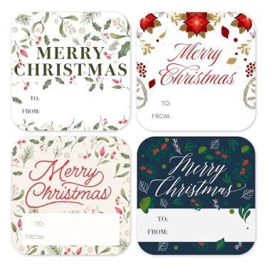 Imagem de Mobiusea Creation Etiquetas natalinas de frutas vermelhas e visco | 60 peças de etiquetas de presente de Feliz Natal adesivos e etiquetas para presentes, presentes, envelopes e sacolas de brindes