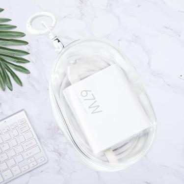 Imagem de Bolsa de armazenamento para organizar cabos de dados, fone de ouvido, carregadores, chaves, troco, bolsa de armazenamento transparente portátil com chaveiro, caixa de armazenamento multifuncional