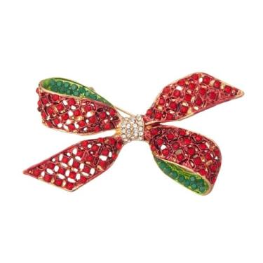 Imagem de Broche de laço vermelho vintage para mulheres imitação de strass lapela alfinetes de fita broches distintivo elegante laço corpete para vestido, terno, camisa, acessórios de roupas, festa de casamento
