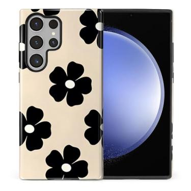 Imagem de Capa compatível com Samsung Galaxy S24 Ultra, capa rígida de policarbonato híbrido de 2 camadas + capa protetora de silicone, flores pretas resistente a arranhões à prova de choque para Samsung Galaxy
