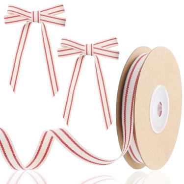 Imagem de Fita listrada fofa 0,4 polegadas x 10 jardas fita de Natal vintage divertidas fitas vermelhas e brancas fitas de tecido vermelho listrado para embrulho de presente de bolo presente decoração de casa