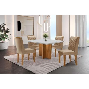 Imagem de Conjunto Mesa Olímpia 90cm Em Mdf 4 Cadeiras Liz Moderna Turim / Off White / Imbuia