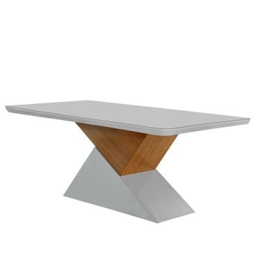 Imagem de Mesa Aster 180cm C\ Tampo EmMdf E Vidro Canto Copo Off White