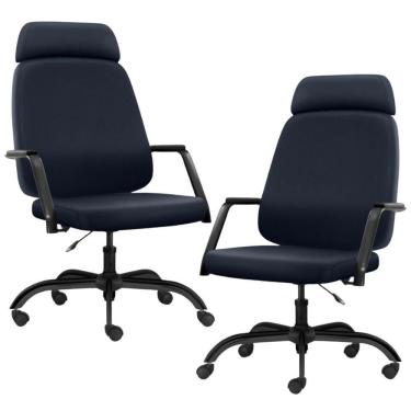 Imagem de Kit 02 Cadeiras De Escritório Giratória Com Apoio De Cabeça Hub F02 Sintético Azul - Lyam Decor