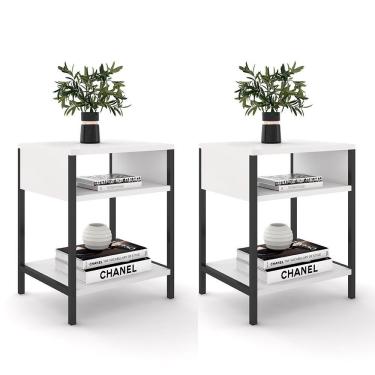 Imagem de Kit 2 Mesas De Cabeceira Estilo Industrial Plaza L03 Branco - Mpozenato