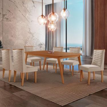 Imagem de Mesa De Jantar Copper 180cm Tampo Mdf Com 6 Cadeiras Moderna Veludo Creme/naturalle/naturalle