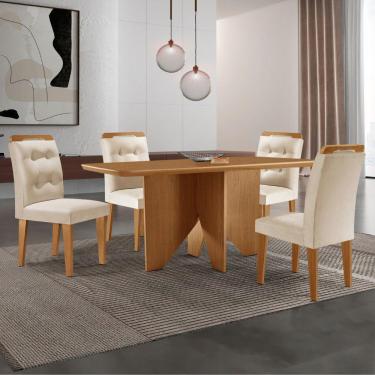Imagem de Mesa Evora 120 Mdf Com 4 Cadeiras Carol Veludo Creme-naturalle-naturalle