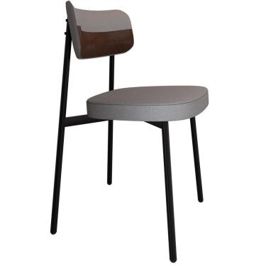 Imagem de Cadeira Estofada Para Sala De Jantar Astrid Preto C01 Linho Cinza Courino Whisky - Lyam Decor