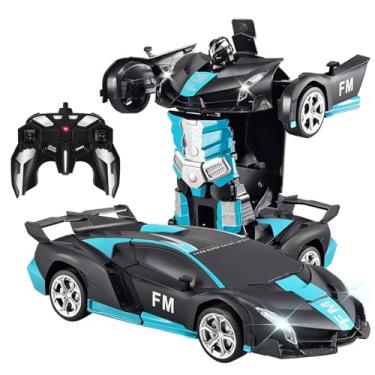 Imagem de Carrinho de Controle Remoto que Transforma em Robô, Carro RC 2.4Ghz Anti-Interferência com Transformação em Um Toque & Modo Demonstração, Derrapagem em 360° (Azul)
