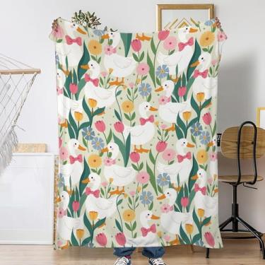 Imagem de Cobertores de sofá de ganso fofos, flores rosa, macio, aconchegante, felpudo e leve, cobertor de viagem de flanela para sofá, cama, acampamento, noites de cinema, assistir TV 127 x 152 cm