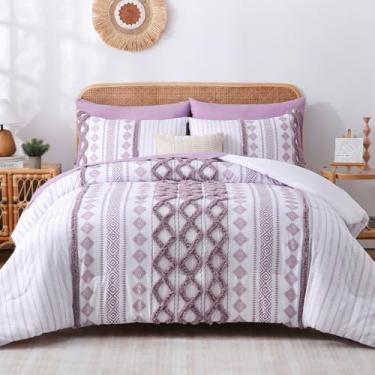 Imagem de Herside Conjunto de edredom boêmio adornado em uma bolsa, asteca asteca, roxo ocidental, tufado, decoração king size, conjunto de edredom e lençol de luxo para todas as estações