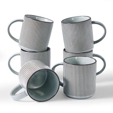 Imagem de famiware Conjunto de canecas de café para 6, Star 473 ml, conjunto de canecas de bufê com alça para café, chá, cacau, leite - conjunto de utensílios de cerâmica de grés, azul esfumaçado