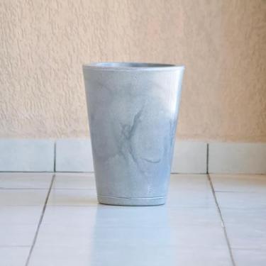 Imagem de Vaso de Plantas Flores Decorativo Sala Jardim Casa Coluna Cone Redonda 39x29 Lisa Marmorizada Polida com Prato (Grafite)