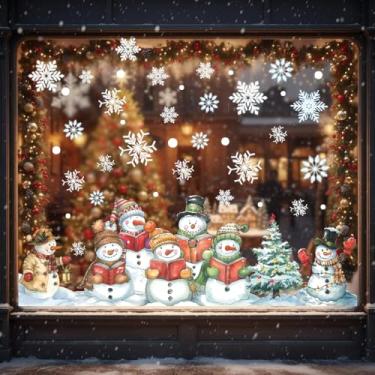 Imagem de 9 folhas de adesivos de janela de boneco de neve, árvore de Natal grande, boneco de neve dupla face, decalque de PVC reutilizável de Natal para decoração de espelho de vidro, adesivos de Natal para