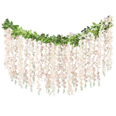 Imagem de ARTKAIKE Guirlanda de flores artificiais para decoração de casa, planta de seda falsa de glicínia para quarto, banheiro, parede, cozinha, quarto, jardim, decoração de casamento ao ar livre (4