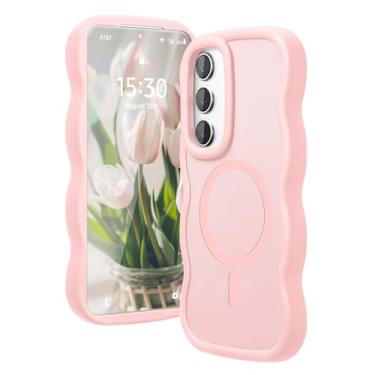 Imagem de Amzfield Capa para Samsung Galaxy S25, para S24, compatível com Magsafe, ondulado, design fofo, magnético, translúcido, fosco, capa protetora de silicone para S24/S25 mulheres e meninas, rosa