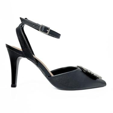 Imagem de Scarpin Feminino Pedraria Luxo Com Fivela Salto Fino 175 (Preto, BR, Adulto, Numérico, 36)
