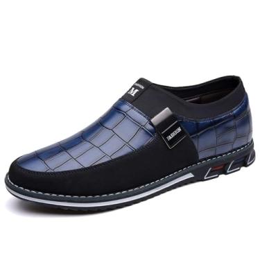 Imagem de Sapato Oxford masculino casual para escritório, mocassim de couro, moderno, tênis confortável para caminhar e dirigir, Azul, 45