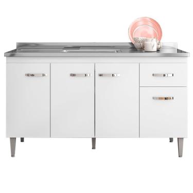 Imagem de Balcao Para Pia 145 Cm 4 Portas Gabriela Branco Preto  Reajl Branco Preto