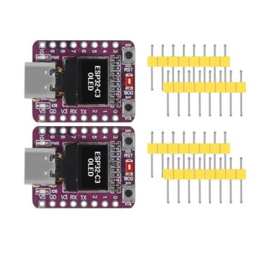 Imagem de 2 peças ESP32-C3 placa de desenvolvimento OLED antena de cerâmica mini placa de desenvolvimento WiFi Bluetooth tela de 0,42 polegadas