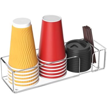 Imagem de Rulyyo Suporte de copo de café para bancada - acessórios de barra de café de acrílico transparente, organizador de 3 xícaras, organizador de estação, decoração de mesa de fazenda