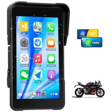 Imagem de SIXWIN Navegação GPS portátil para motocicleta, motocicleta sem fio Apple Carplay e Android Auto, tela sensível ao toque HD de 5 polegadas com detecção de pressão de pneu, Siri e Google Assistant