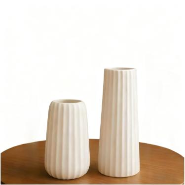 Imagem de Arranjo de Flores Artificiais com Vaso - Kit 2 Vasos de Gesso Moderno | Decoração para Escritório e Casa, Sem Manutenção, Ideal para Ambientes de Trabalho Profissional