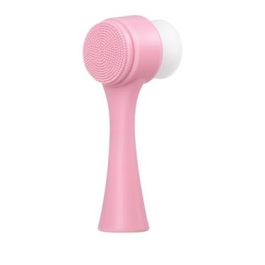Imagem de Escova de Limpeza Facial 2 em 1, Silicone e Cerdas Macias, Manual, 13x7cm, para Skin Care, Massagem e Escova de Limpeza Facial 2 em 1 com Cerdas Macias e Silicone – Massagem, Esfoliação e Cuidados com a Pele (Rosa)