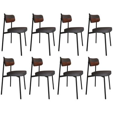 Imagem de Cadeira De Jantar Estofada Kit 8 Ella M25 Linho Grafite/marrom - Mpozenato