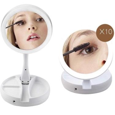 Imagem de Espelho De Maquiagem Com Luz Led Aumenta 10x Dobravel E Portátil