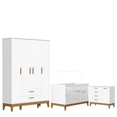 Imagem de Quarto De Bebê Flip Com Cômoda Sapateira Branco Acetinado - Reller
