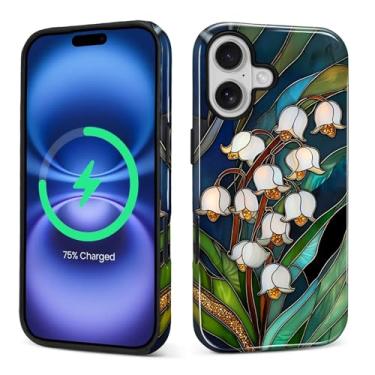 Imagem de Zhhoya Capa para iPhone 17, vitral de lírio do vale, estampa de flores silvestres, brilhante, compatível com Magsafe, capa rígida de 2 camadas, proteção para meninas, mulheres, meninos e homens