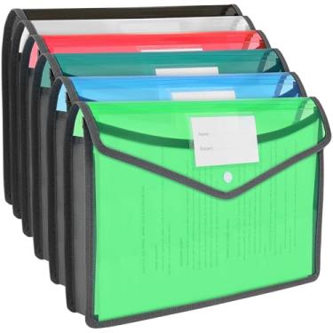 Imagem de Pacote com 6 pastas expansíveis, pasta de documentos portátil, organizador de arquivos de grande capacidade, fecho de pressão, cores sortidas tamanho A4 para sala de aula, casa, escritório