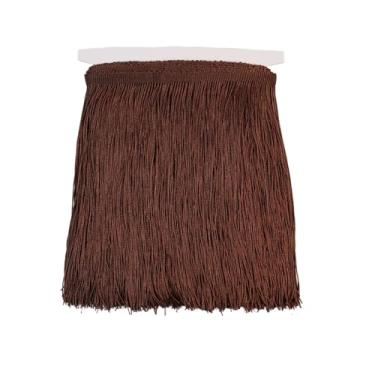 Imagem de 5 metros de costura franja guarnição borla costura guarnição renda fibra poliéster borla para acessórios de roupas, vestido de casamento latino e decoração de abajur DIY (café escuro, 20 cm de largura