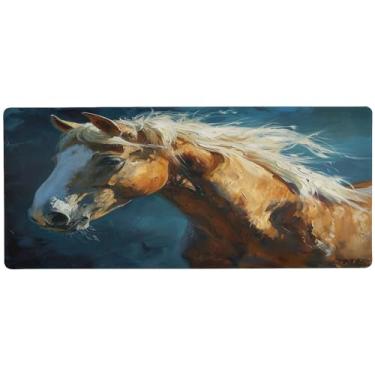Imagem de xigua Tapete de mouse grande com pintura clássica de cavalo, tapete de mesa antiderrapante 80 x 30 cm, base de borracha de 3 mm de espessura, protetor de mesa para laptop, mesa de trabalho, escritório