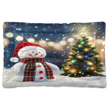 Imagem de SEHANY Cama de Natal com flocos de neve, boneco de neve, para cães, gatos, com fundo antiderrapante, para canil, colchão macio, lavável, para cães pequenos, médios e grandes, gatos, 61 x 45 cm