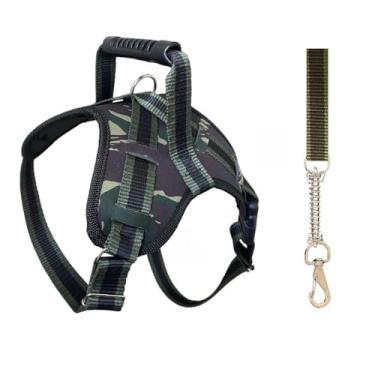 Imagem de Coleira Peitoral Ajustável com Guia para Cães Grandes – Peitoral Resistente com Anti-Puxão para Pitbull Doberman e Raças Fortes (CAMUFLADO,G)