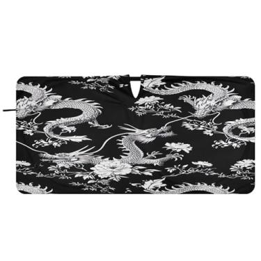 Imagem de ATTX Para-brisa de carro Black Dragons - 149.9 cmx76.2 cm Universal Sun Shield Visor | Acessórios automotivos refletores de calor para proteção do para-brisa dianteiro #530