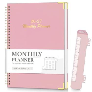 Imagem de Agenda mensal 2026-2027 para janeiro de 2026 a dezembro de 2027, agenda de calendário de 24 meses de 18,8 x 25,9 cm, calendário espiral de capa dura para escola e escritório, rosa