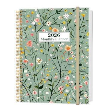 Imagem de Agenda mensal 2026 – Calendário mensal de novembro de 2025 a dezembro de 2026, agenda de 14 meses com encadernação espiral, bolso interno, fecho elástico, 21,6 cm x 28 cm, flor-B